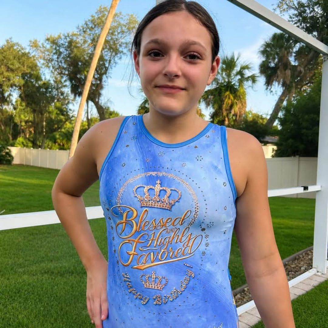 Blessed and Favored Birthday Leotard (Rhinestones Optional)